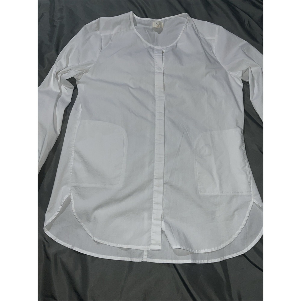 Per Se Button Down Oversized Blouse White Women's‎ Large Casual With Pockets